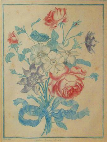 (BOTANICAL.) Bonnet, Louis Marin. Group of 3 color-printed chalk manner and stipple engraved floral bouquets